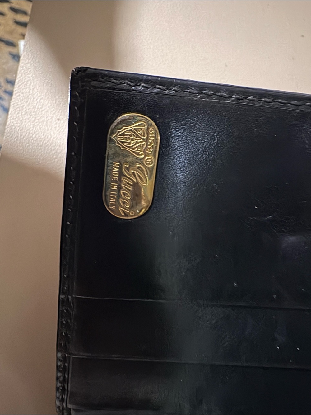 Black Leather Gucci Wallet with Gold Accent - Picture 3 of 6